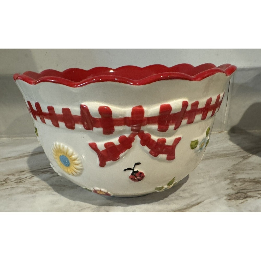 Temp-Tations Gingham Garden Lady‎ Bug Flowers Mixing Bowl 2 Qt RARE! HTF!